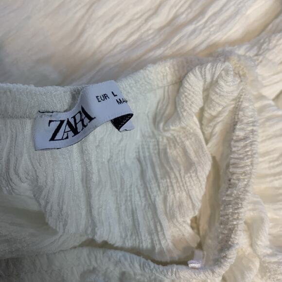 Zara Dress Women Large White Keyhole Puckered Texture Midi Stretch Spring Summer - Picture 5 of 8